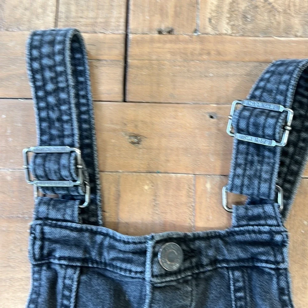 Gap kids black denim button front skinny overalls jeans size medium